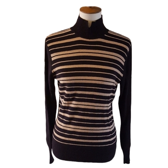 Simon Chang  Black and Gold Striped‎ Long Sleeve Turtleneck - Picture 1 of 6
